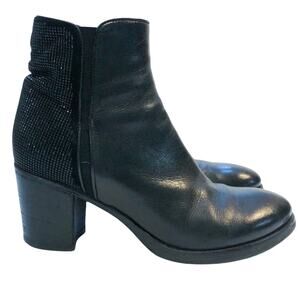 Sesto Meucci Jeweled Rhinestone Black Leather Ankle Boots